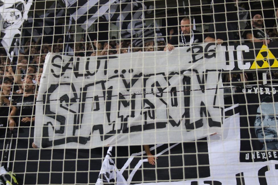 Sturm Graz - RB Salzburg
Oesterreichische Fussball Bundesliga, 1. Runde, SK Sturm Graz - FC RB Salzburg, Stadion Liebenau Graz, 23.07.2021. 

Foto zeigt Fans von Sturm mit einem Spruchband
Schlüsselwörter: baby brigata