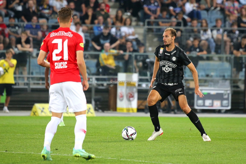 Sturm Graz - RB Salzburg
Oesterreichische Fussball Bundesliga, 1. Runde, SK Sturm Graz - FC RB Salzburg, Stadion Liebenau Graz, 23.07.2021. 

Foto zeigt Luka Sucic (Salzburg) und Jon Gorenc-Stankovic (Sturm)
