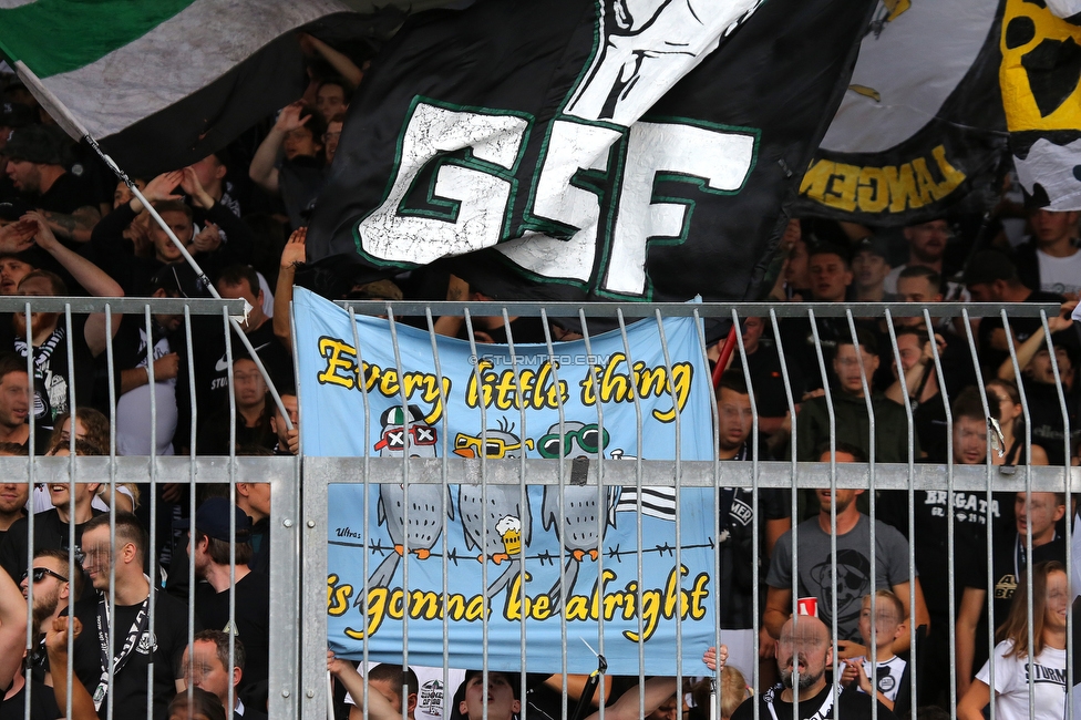 Wolfsberg - Sturm Graz
Oesterreichische Fussball Bundesliga, 2. Runde, Wolfsberger AC - SK Sturm Graz, Lavanttal Arena Wolfsberg, 01.08.2021. 

Foto zeigt Fans von Sturm
