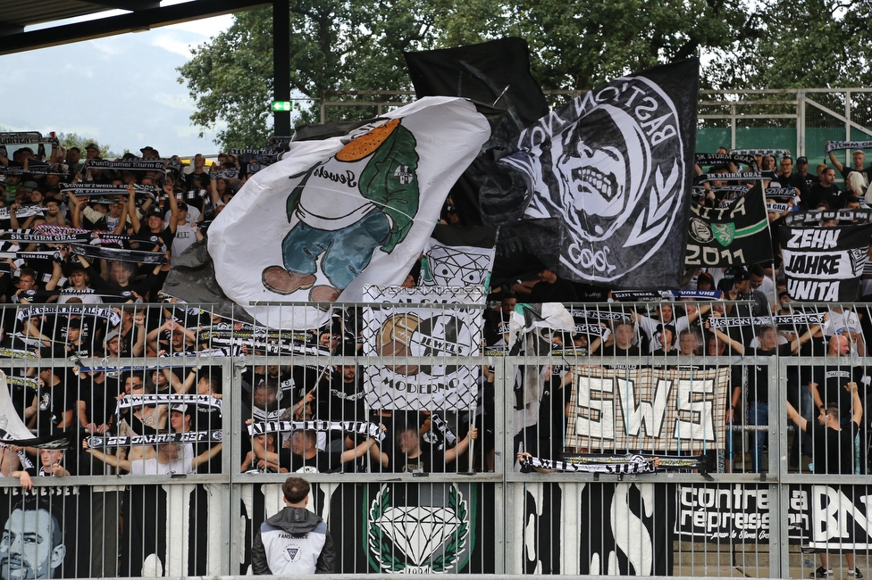 Wolfsberg - Sturm Graz
Oesterreichische Fussball Bundesliga, 2. Runde, Wolfsberger AC - SK Sturm Graz, Lavanttal Arena Wolfsberg, 01.08.2021. 

Foto zeigt Fans von Sturm
Schlüsselwörter: sws jewels bastion schals