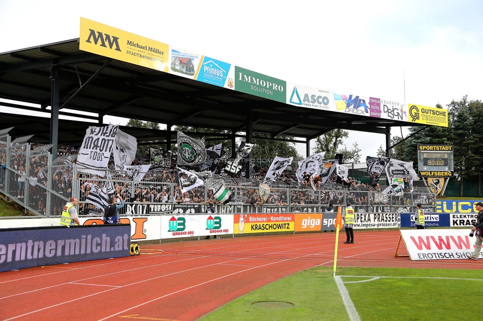 Wolfsberg - Sturm Graz
Oesterreichische Fussball Bundesliga, 2. Runde, Wolfsberger AC - SK Sturm Graz, Lavanttal Arena Wolfsberg, 01.08.2021. 

Foto zeigt Fans von Sturm
