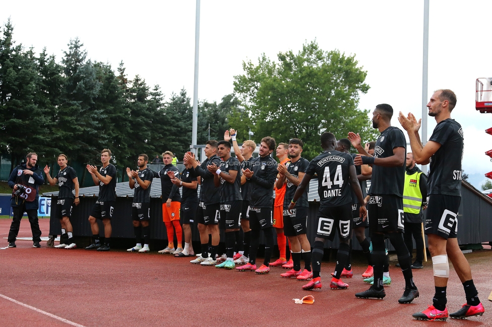 Wolfsberg - Sturm Graz
Oesterreichische Fussball Bundesliga, 2. Runde, Wolfsberger AC - SK Sturm Graz, Lavanttal Arena Wolfsberg, 01.08.2021. 

Foto zeigt die Mannschaft von Sturm
Schlüsselwörter: jubel