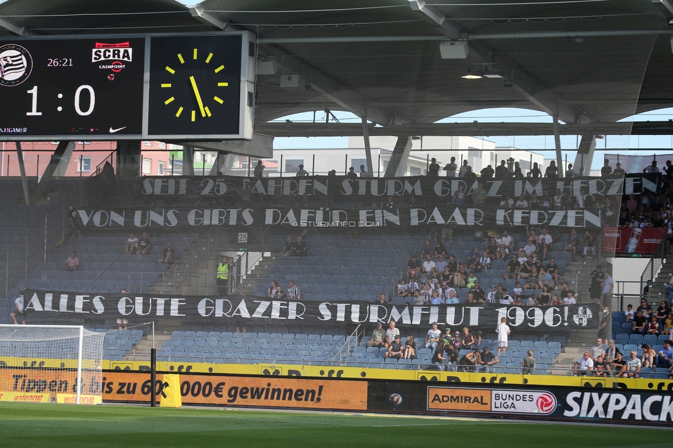 Sturm Graz - Altach
Oesterreichische Fussball Bundesliga, 3. Runde, SK Sturm Graz - SCR Altach, Stadion Liebenau Graz, 07.08.2021. 

Foto zeigt Fans von Sturm mit einem Spruchband
Schlüsselwörter: jewels sturmflut