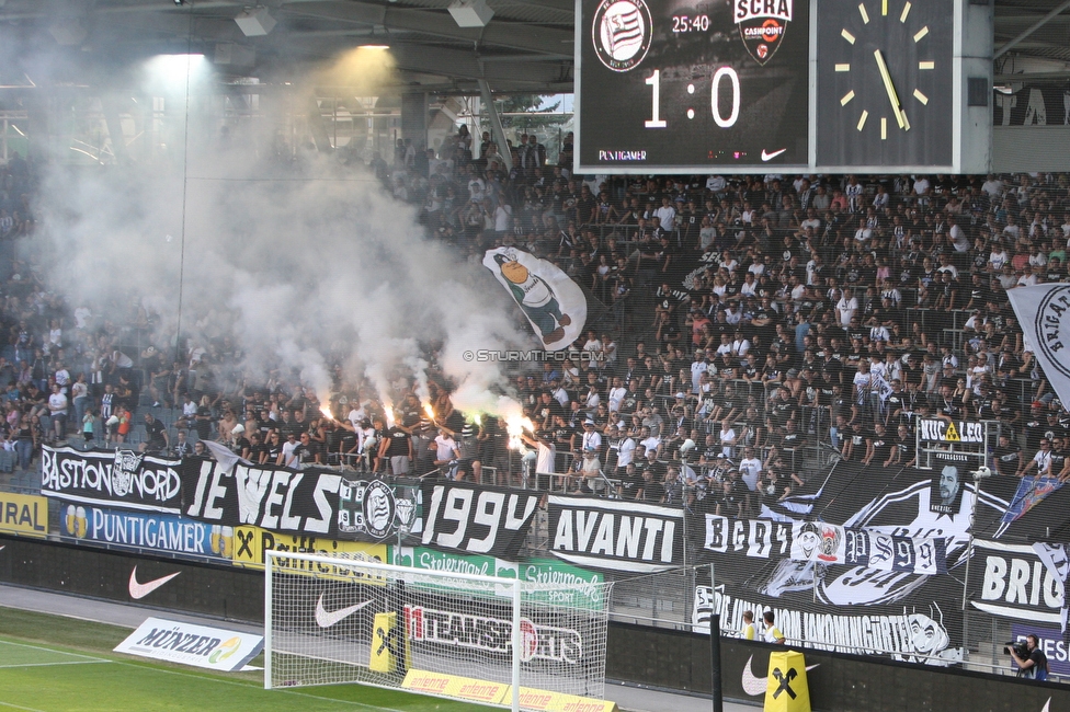 Sturm Graz - Altach
Oesterreichische Fussball Bundesliga, 3. Runde, SK Sturm Graz - SCR Altach, Stadion Liebenau Graz, 07.08.2021. 

Foto zeigt Fans von Sturm
Schlüsselwörter: jewels pyrotechnik