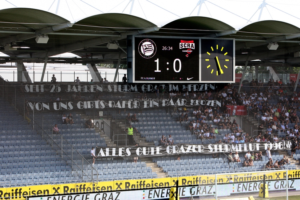 Sturm Graz - Altach
Oesterreichische Fussball Bundesliga, 3. Runde, SK Sturm Graz - SCR Altach, Stadion Liebenau Graz, 07.08.2021. 

Foto zeigt Fans von Sturm mit einem Spruchband
Schlüsselwörter: jewels sturmflut