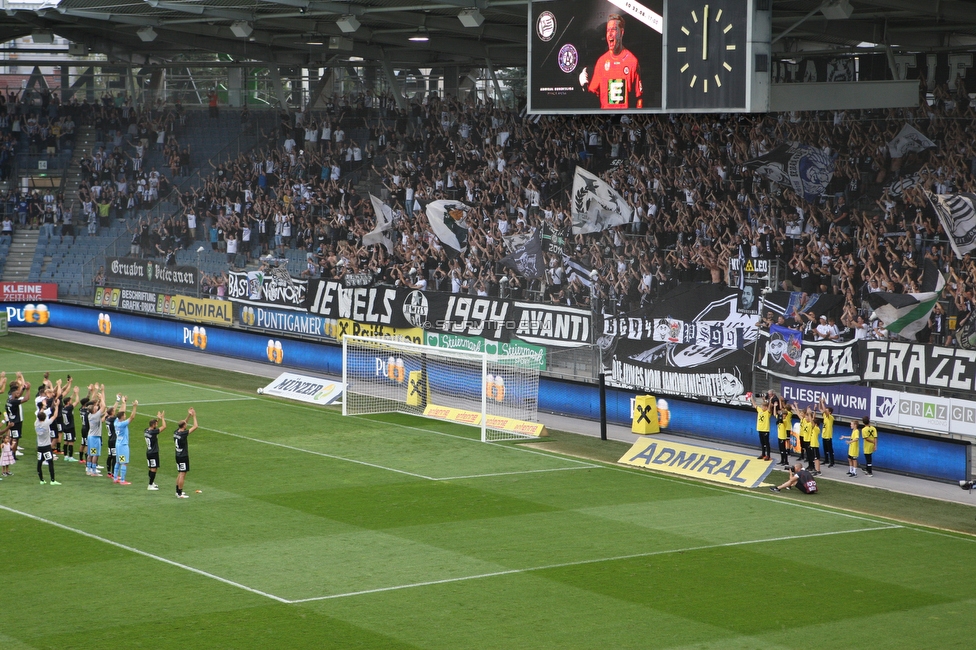 Sturm Graz - Altach
Oesterreichische Fussball Bundesliga, 3. Runde, SK Sturm Graz - SCR Altach, Stadion Liebenau Graz, 07.08.2021. 

Foto zeigt die Mannschaft von Sturm und Fans von Sturm
Schlüsselwörter: jubel