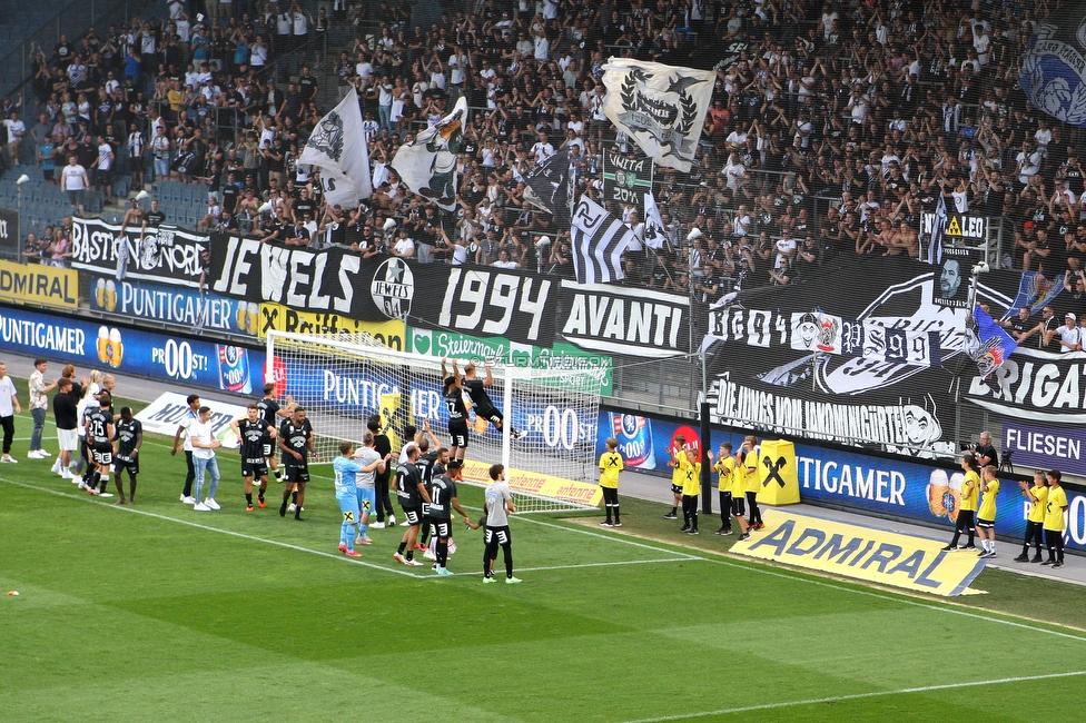 Sturm Graz - Altach
Oesterreichische Fussball Bundesliga, 3. Runde, SK Sturm Graz - SCR Altach, Stadion Liebenau Graz, 07.08.2021. 

Foto zeigt die Mannschaft von Sturm und Fans von Sturm
Schlüsselwörter: jubel