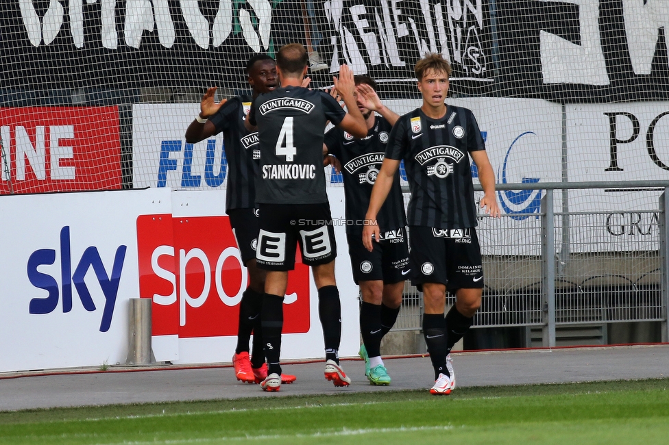 Sturm Graz - Altach
Oesterreichische Fussball Bundesliga, 3. Runde, SK Sturm Graz - SCR Altach, Stadion Liebenau Graz, 07.08.2021. 

Foto zeigt Kelvin Yeboah (Sturm), Jon Gorenc-Stankovic (Sturm), Otar Kiteishvili (Sturm) und David Affengruber
Schlüsselwörter: torjubel