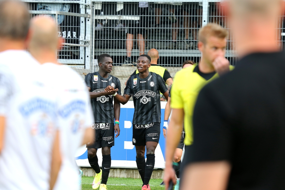 LASK - Sturm Graz
Oesterreichische Fussball Bundesliga, 4. Runde, LASK - SK Sturm Graz, Waldstadion Pasching, 15.08.2021. 

Foto zeigt Amadou Dante (Sturm) und Kelvin Yeboah (Sturm)
Schlüsselwörter: torjubel