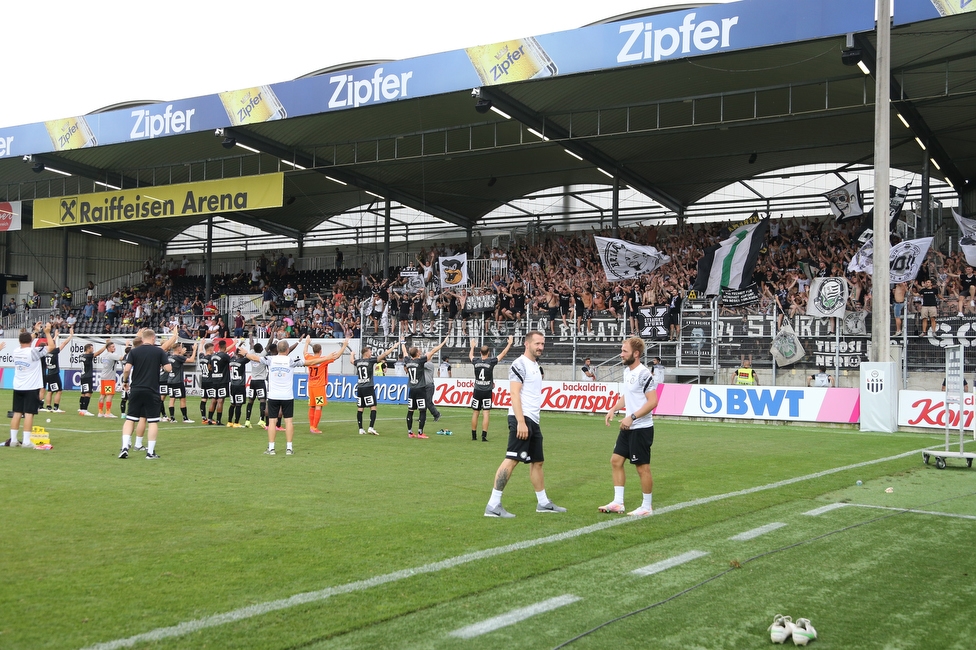 LASK - Sturm Graz
Oesterreichische Fussball Bundesliga, 4. Runde, LASK - SK Sturm Graz, Waldstadion Pasching, 15.08.2021. 

Foto zeigt die Mannschaft von Sturm und Fans von Sturm
Schlüsselwörter: jubel