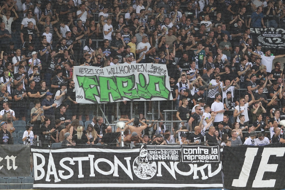 Sturm Graz - Austria Wien
Oesterreichische Fussball Bundesliga, 5. Runde, SK Sturm Graz - FK Austria Wien, Stadion Liebenau Graz, 22.08.2021. 

Foto zeigt Fans von Sturm mit einem Spruchband
Schlüsselwörter: baby bastion