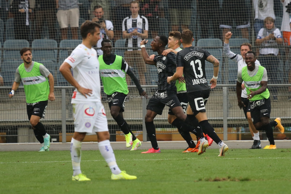 Sturm Graz - Austria Wien
Oesterreichische Fussball Bundesliga, 5. Runde, SK Sturm Graz - FK Austria Wien, Stadion Liebenau Graz, 22.08.2021. 

Foto zeigt Kelvin Yeboah (Sturm)
Schlüsselwörter: torjubel