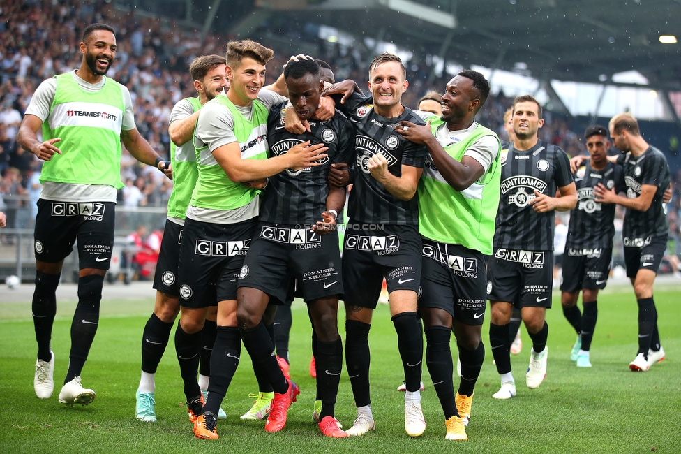 Sturm Graz - Austria Wien
Oesterreichische Fussball Bundesliga, 5. Runde, SK Sturm Graz - FK Austria Wien, Stadion Liebenau Graz, 22.08.2021. 

Foto zeigt Kelvin Yeboah (Sturm) und Jakob Jantscher (Sturm)
Schlüsselwörter: torjubel