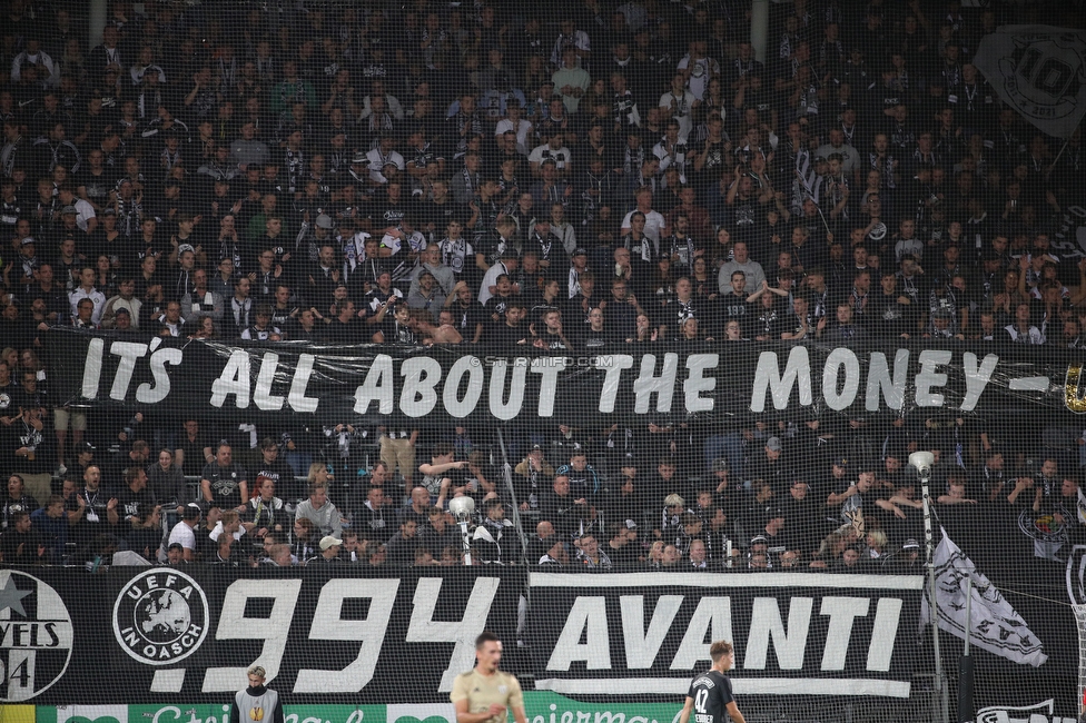 Sturm Graz - Mura
UEFA Europa League Playoff, SK Sturm Graz - NS Mura, Stadion Liebenau Graz, 26.08.2021. 

Foto zeigt Fans von Sturm mit einem Spruchband
Schlüsselwörter: uefa