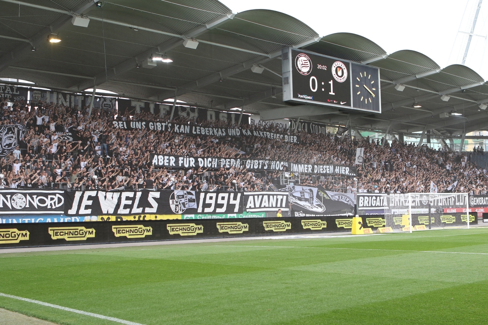 Sturm Graz - Austria Klagenfurt
Oesterreichische Fussball Bundesliga, 7. Runde, SK Sturm Graz - SK Austria Klagenfurt, Stadion Liebenau Graz, 12.09.2021. 

Foto zeigt Fans von Sturm mit einem Spruchband
Schlüsselwörter: pacult