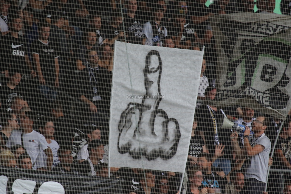 Sturm Graz - Austria Klagenfurt
Oesterreichische Fussball Bundesliga, 7. Runde, SK Sturm Graz - SK Austria Klagenfurt, Stadion Liebenau Graz, 12.09.2021. 

Foto zeigt Fans von Sturm mit einem Spruchband
Schlüsselwörter: pacult