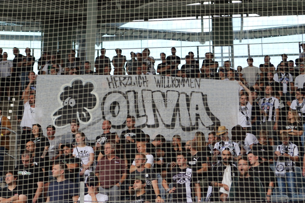 Sturm Graz - Austria Klagenfurt
Oesterreichische Fussball Bundesliga, 7. Runde, SK Sturm Graz - SK Austria Klagenfurt, Stadion Liebenau Graz, 12.09.2021. 

Foto zeigt Fans von Sturm mit einem Spruchband
Schlüsselwörter: baby pecore