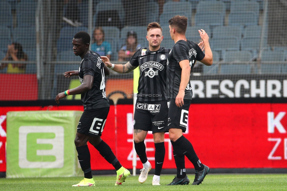 Sturm Graz - Austria Klagenfurt
Oesterreichische Fussball Bundesliga, 7. Runde, SK Sturm Graz - SK Austria Klagenfurt, Stadion Liebenau Graz, 12.09.2021. 

Foto zeigt Amadou Dante (Sturm), Jakob Jantscher (Sturm) und Ivan Ljubic (Sturm)
Schlüsselwörter: torjubel