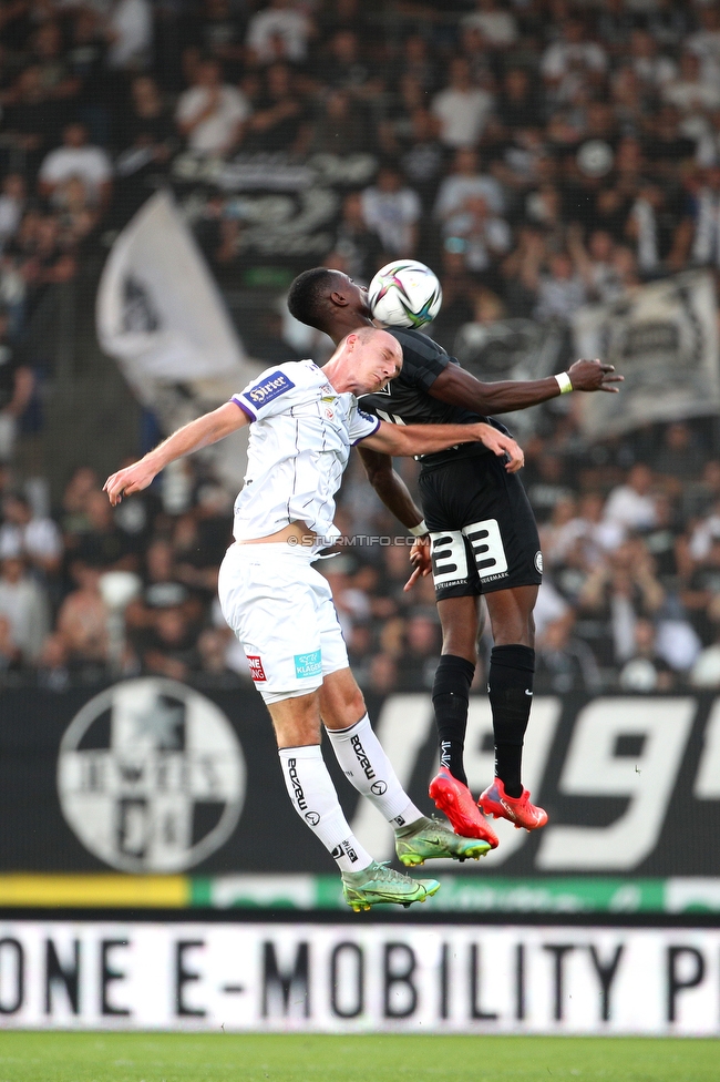 Sturm Graz - Austria Klagenfurt
Oesterreichische Fussball Bundesliga, 7. Runde, SK Sturm Graz - SK Austria Klagenfurt, Stadion Liebenau Graz, 12.09.2021. 

Foto zeigt Kelvin Yeboah (Sturm)
Schlüsselwörter: kopfball