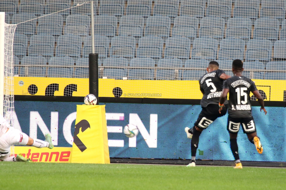 Sturm Graz - Austria Klagenfurt
Oesterreichische Fussball Bundesliga, 7. Runde, SK Sturm Graz - SK Austria Klagenfurt, Stadion Liebenau Graz, 12.09.2021. 

Foto zeigt Gregory Wuethrich (Sturm) und Anderson Niangbo (Sturm)
Schlüsselwörter: tor