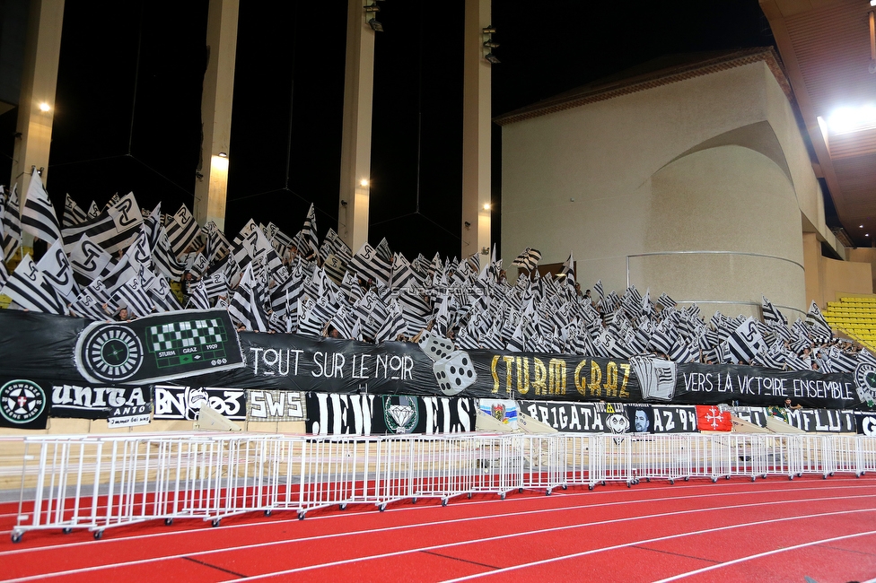 Monaco - Sturm Graz
UEFA Europa League Gruppenphase 1. Spieltag, AS Monaco - SK Sturm Graz, Stade Louis II, Monaco, 16.09.2021. 

Foto zeigt Fans von Sturm mit einer Choreografie
