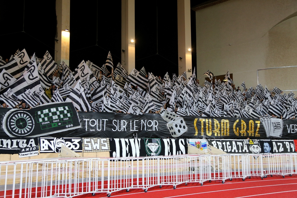 Monaco - Sturm Graz
UEFA Europa League Gruppenphase 1. Spieltag, AS Monaco - SK Sturm Graz, Stade Louis II, Monaco, 16.09.2021. 

Foto zeigt Fans von Sturm mit einer Choreografie
