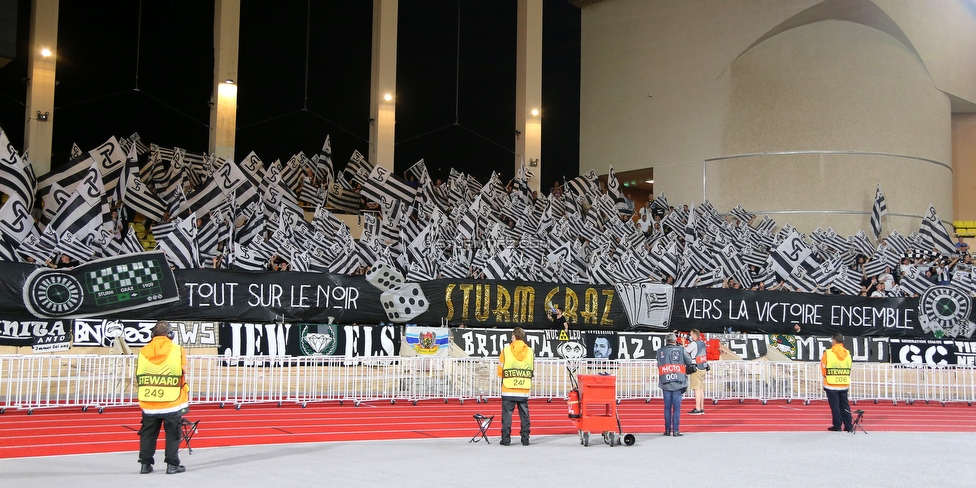 Monaco - Sturm Graz
UEFA Europa League Gruppenphase 1. Spieltag, AS Monaco - SK Sturm Graz, Stade Louis II, Monaco, 16.09.2021. 

Foto zeigt Fans von Sturm mit einer Choreografie
