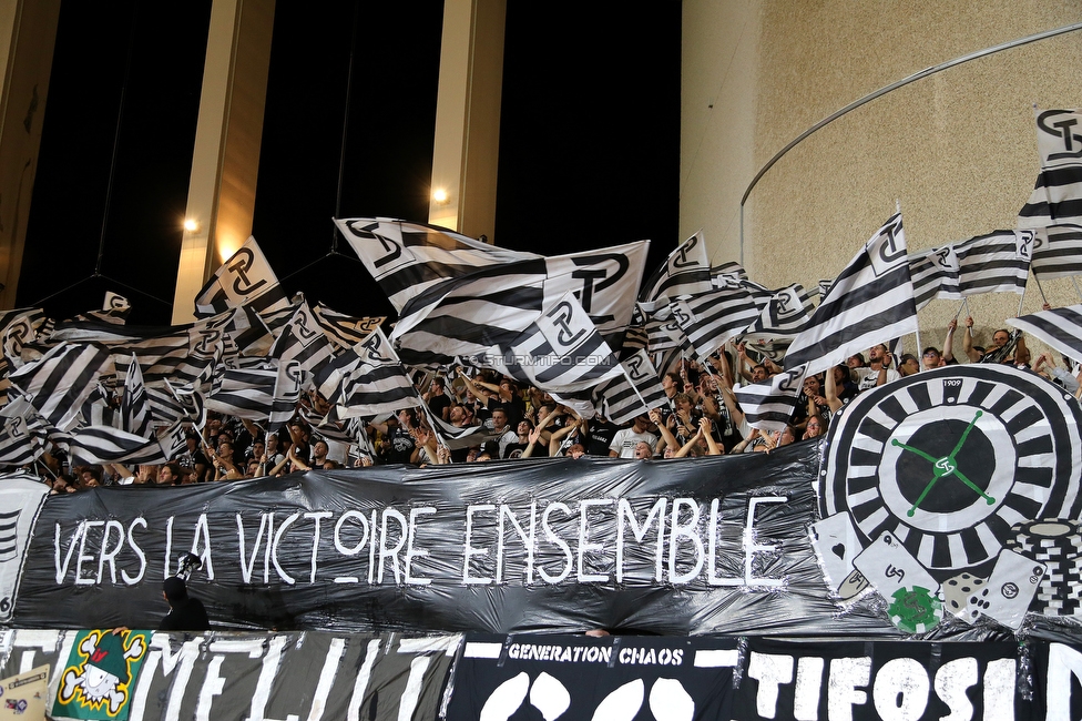 Monaco - Sturm Graz
UEFA Europa League Gruppenphase 1. Spieltag, AS Monaco - SK Sturm Graz, Stade Louis II, Monaco, 16.09.2021. 

Foto zeigt Fans von Sturm mit einer Choreografie
