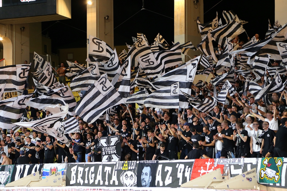 Monaco - Sturm Graz
UEFA Europa League Gruppenphase 1. Spieltag, AS Monaco - SK Sturm Graz, Stade Louis II, Monaco, 16.09.2021. 

Foto zeigt Fans von Sturm mit einer Choreografie
