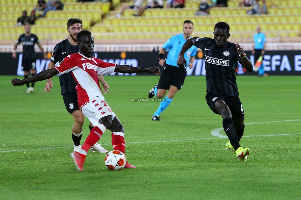 Monaco - Sturm Graz
UEFA Europa League Gruppenphase 1. Spieltag, AS Monaco - SK Sturm Graz, Stade Louis II, Monaco, 16.09.2021. 

Foto zeigt Amadou Dante (Sturm)
