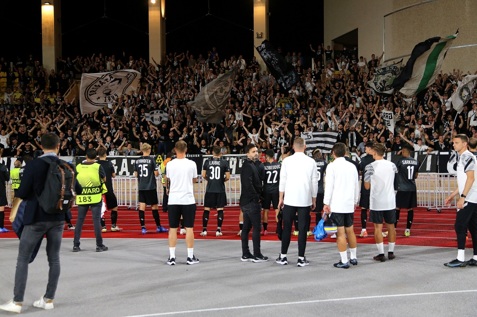 Monaco - Sturm Graz
UEFA Europa League Gruppenphase 1. Spieltag, AS Monaco - SK Sturm Graz, Stade Louis II, Monaco, 16.09.2021. 

Foto zeigt die Mannschaft von Sturm und Fans von Sturm
