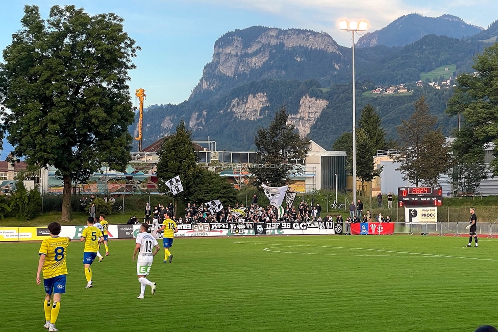 Hohenems - Sturm Graz
OEFB Cup, 2. Runde, VfB Hohenems - SK Sturm Graz, Herrenriedstadion Hohenems, 22.09.2021. 

Foto zeigt Fans von Sturm
