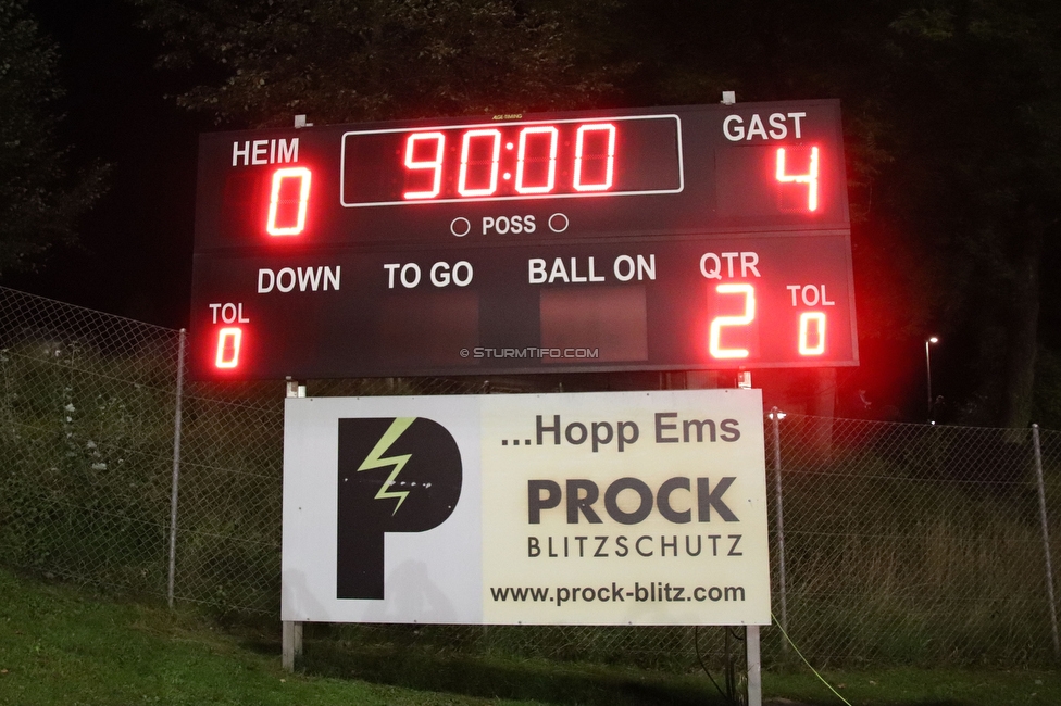 Hohenems - Sturm Graz
OEFB Cup, 2. Runde, VfB Hohenems - SK Sturm Graz, Herrenriedstadion Hohenems, 22.09.2021. 

Foto zeigt die Anzeigetafel
