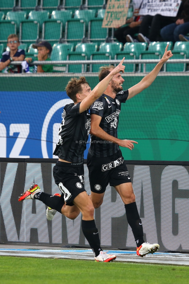 Rapid Wien - Sturm Graz
Oesterreichische Fussball Bundesliga, 9. Runde, SK Rapid Wien - SK Sturm Graz, Weststadion Wien, 26.09.2021. 

Foto zeigt David Affengruber (Sturm) und Jon Gorenc-Stankovic (Sturm)
Schlüsselwörter: torjubel