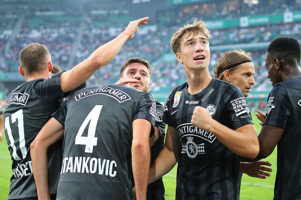 Rapid Wien - Sturm Graz
Oesterreichische Fussball Bundesliga, 9. Runde, SK Rapid Wien - SK Sturm Graz, Weststadion Wien, 26.09.2021. 

Foto zeigt Jon Gorenc-Stankovic (Sturm) und David Affengruber (Sturm)
Schlüsselwörter: torjubel