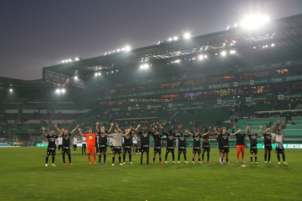 Rapid Wien - Sturm Graz
Oesterreichische Fussball Bundesliga, 9. Runde, SK Rapid Wien - SK Sturm Graz, Weststadion Wien, 26.09.2021. 

Foto zeigt die Mannschaft von Sturm
Schlüsselwörter: jubel