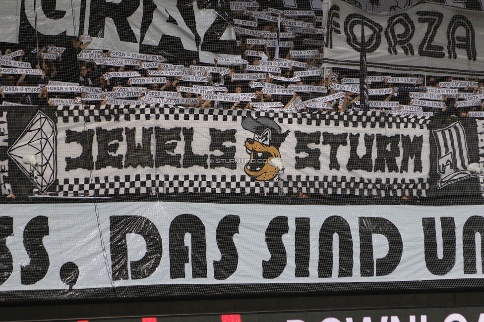 Sturm Graz - Eindhoven
UEFA Europa League Gruppenphase 2. Spieltag, SK Sturm Graz - PSV Eindhoven, Stadion Liebenau, Graz, 30.09.2021. 

Foto zeigt Fans von Sturm mit einer Choreografie
