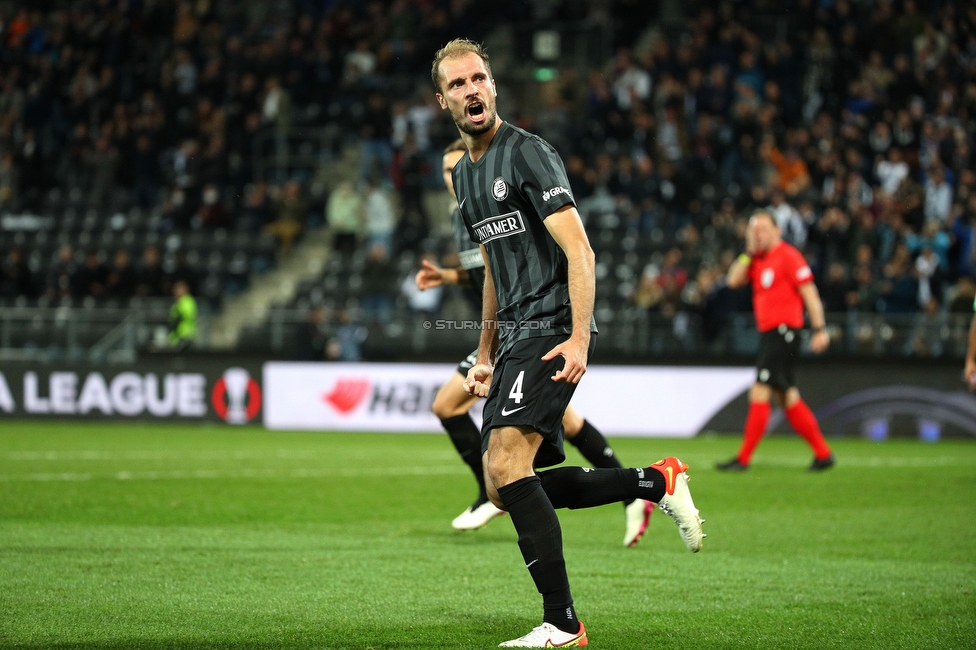 Sturm Graz - Eindhoven
UEFA Europa League Gruppenphase 2. Spieltag, SK Sturm Graz - PSV Eindhoven, Stadion Liebenau, Graz, 30.09.2021. 

Foto zeigt Jon Gorenc-Stankovic (Sturm)
Schlüsselwörter: torjubel