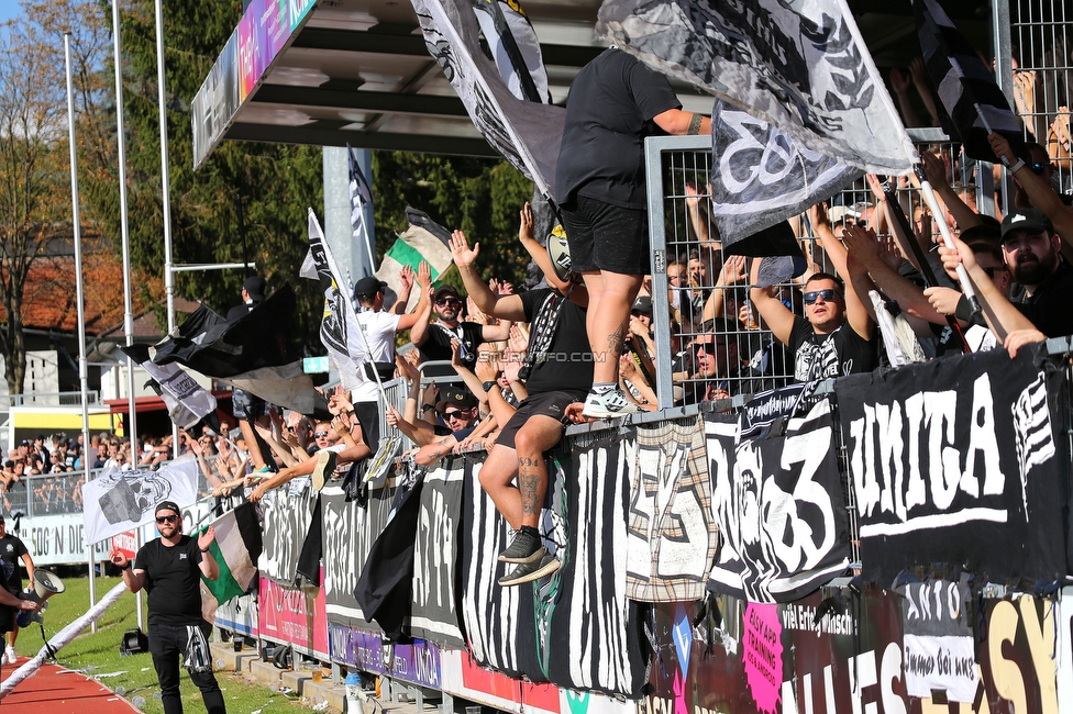 Hartberg - Sturm Graz
Oesterreichische Fussball Bundesliga, 10. Runde, TSV Hartberg - SK Sturm Graz, Arena Hartberg, 03.10.2021. 

Foto zeigt Fans von Sturm
