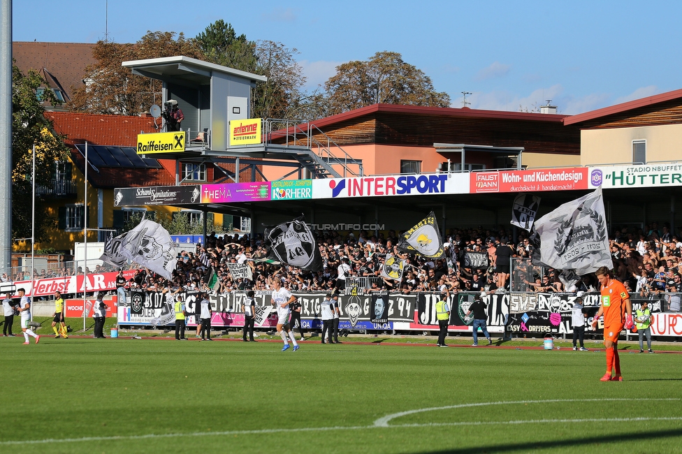 Hartberg - Sturm Graz
Oesterreichische Fussball Bundesliga, 10. Runde, TSV Hartberg - SK Sturm Graz, Arena Hartberg, 03.10.2021. 

Foto zeigt Fans von Sturm
