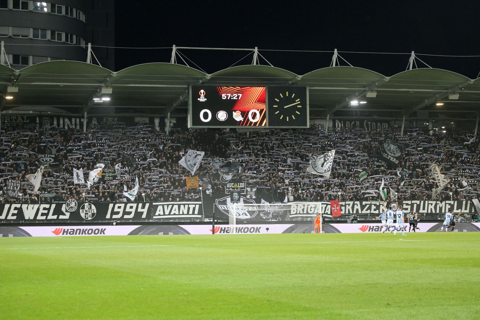 Sturm Graz - Real Sociedad
UEFA Europa League Gruppenphase 3. Spieltag, SK Sturm Graz - Real Sociedad, Stadion Liebenau, Graz, 21.10.2021. 

Foto zeigt Fans von Sturm
Schlüsselwörter: schals