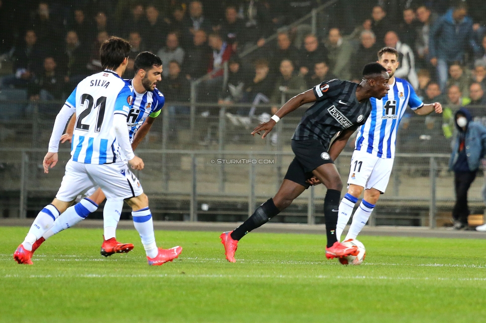 Sturm Graz - Real Sociedad
UEFA Europa League Gruppenphase 3. Spieltag, SK Sturm Graz - Real Sociedad, Stadion Liebenau, Graz, 21.10.2021. 

Foto zeigt Kelvin Yeboah (Sturm)
