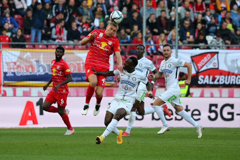 Salzburg - Sturm Graz
Oesterreichische Fussball Bundesliga, 12. Runde, FC RB Salzburg - SK Sturm Graz, Stadion Wals-Siezenheim, 24.10.2021. 

Foto zeigt Rasmus Kristensen (Salzburg) und Anderson Niangbo (Sturm)
