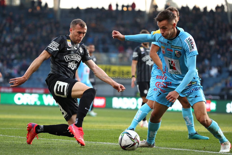 Sturm Graz - Wolfsberg
Oesterreichische Fussball Bundesliga, 13. Runde, SK Sturm Graz - Wolfsberger AC, Stadion Liebenau Graz, 31.10.2021. 

Foto zeigt Lukas Jaeger (Sturm) und Amar Dedic (Wolfsberg)
