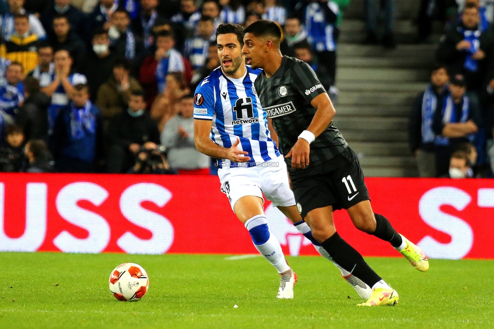 Real Sociedad - Sturm Graz
UEFA Europa League Gruppenphase 4. Spieltag, Real Sociedad - SK Sturm Graz, Reale Arena San Sebastian, 04.11.2021. 

Foto zeigt Manprit Sarkaria (Sturm)
