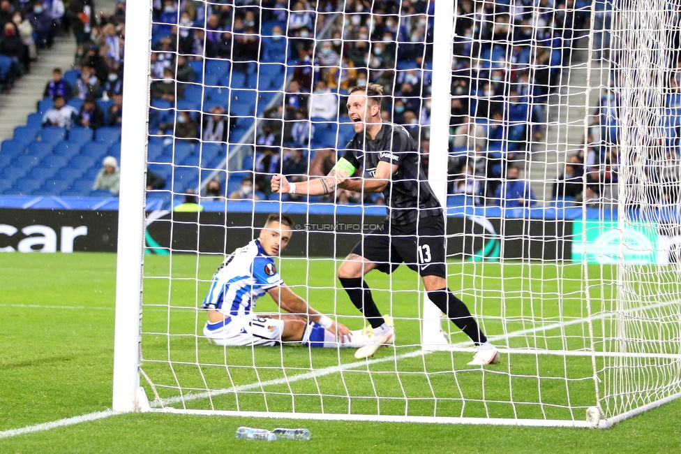 Real Sociedad - Sturm Graz
UEFA Europa League Gruppenphase 4. Spieltag, Real Sociedad - SK Sturm Graz, Reale Arena San Sebastian, 04.11.2021. 

Foto zeigt Jakob Jantscher (Sturm)
Schlüsselwörter: torjubel