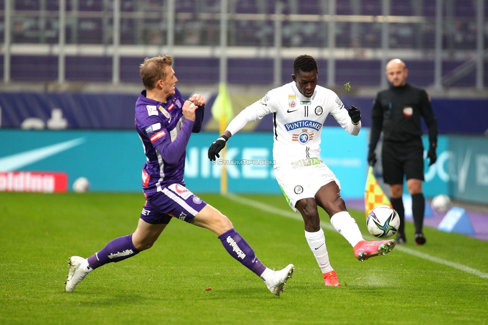 Austria Wien - Sturm Graz
Oesterreichische Fussball Bundesliga, 16. Runde, FK Austria Wien - SK Sturm Graz, Franz Horr Stadion Wien, 28.11.2021. 

Foto zeigt Amadou Dante (Sturm)
