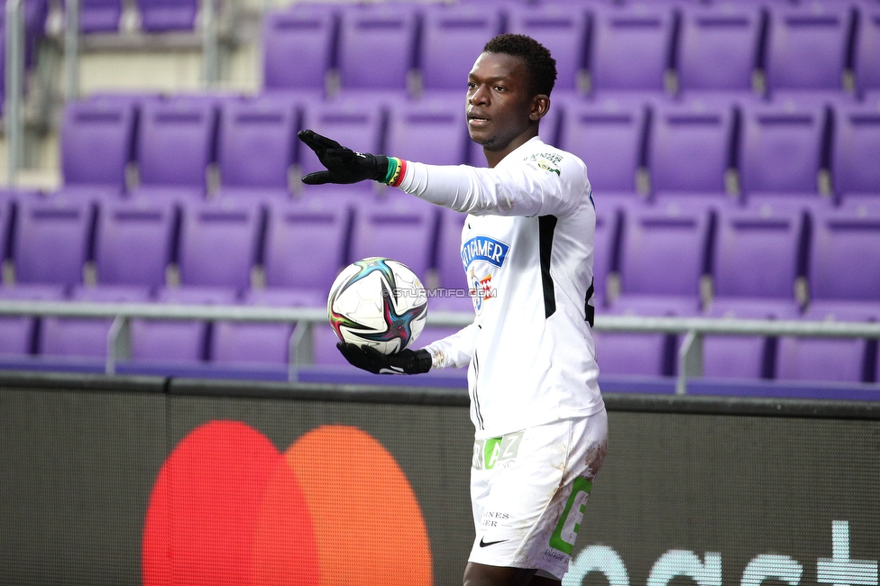 Austria Wien - Sturm Graz
Oesterreichische Fussball Bundesliga, 16. Runde, FK Austria Wien - SK Sturm Graz, Franz Horr Stadion Wien, 28.11.2021. 

Foto zeigt Amadou Dante (Sturm)
