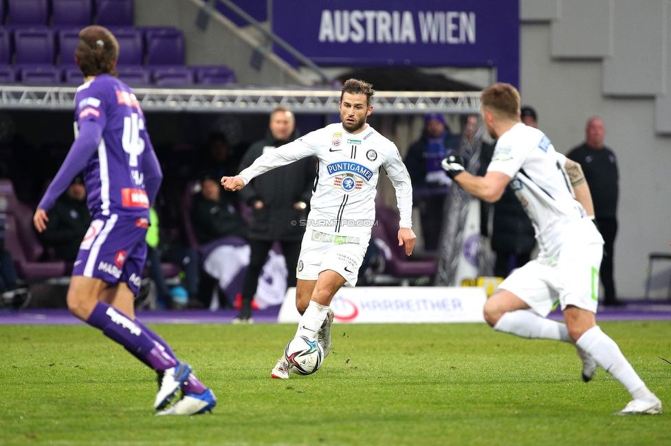 Austria Wien - Sturm Graz
Oesterreichische Fussball Bundesliga, 16. Runde, FK Austria Wien - SK Sturm Graz, Franz Horr Stadion Wien, 28.11.2021. 

Foto zeigt Andreas Kuen (Sturm)
