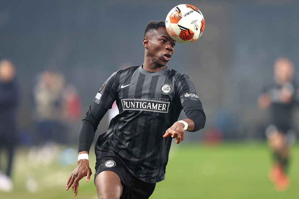 Sturm Graz - Monaco
UEFA Europa League Gruppenphase 6. Spieltag, SK Sturm Graz - AS Monaco, Stadion Liebenau Graz, 09.12.2021. 

Foto zeigt Kelvin Yeboah (Sturm)
